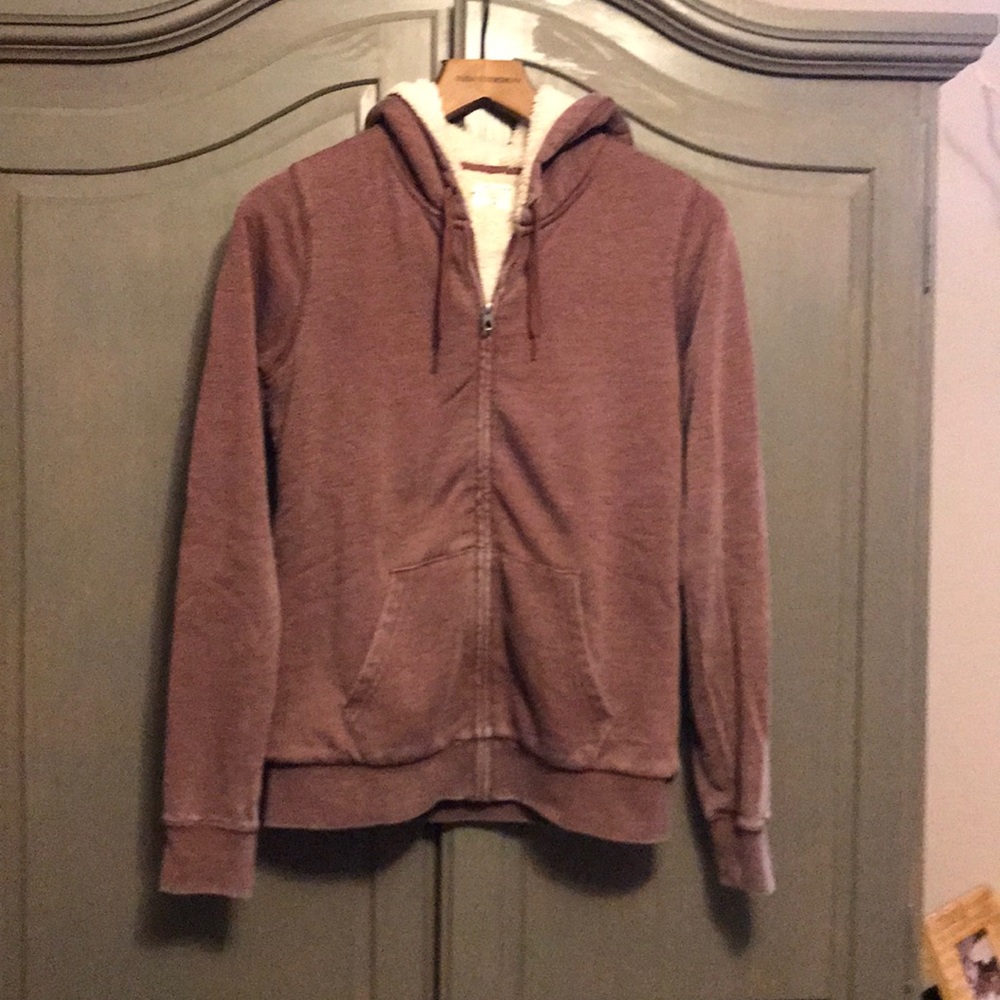Mauve & Cream Cozy Zip Up Hoodie w Lined Shell